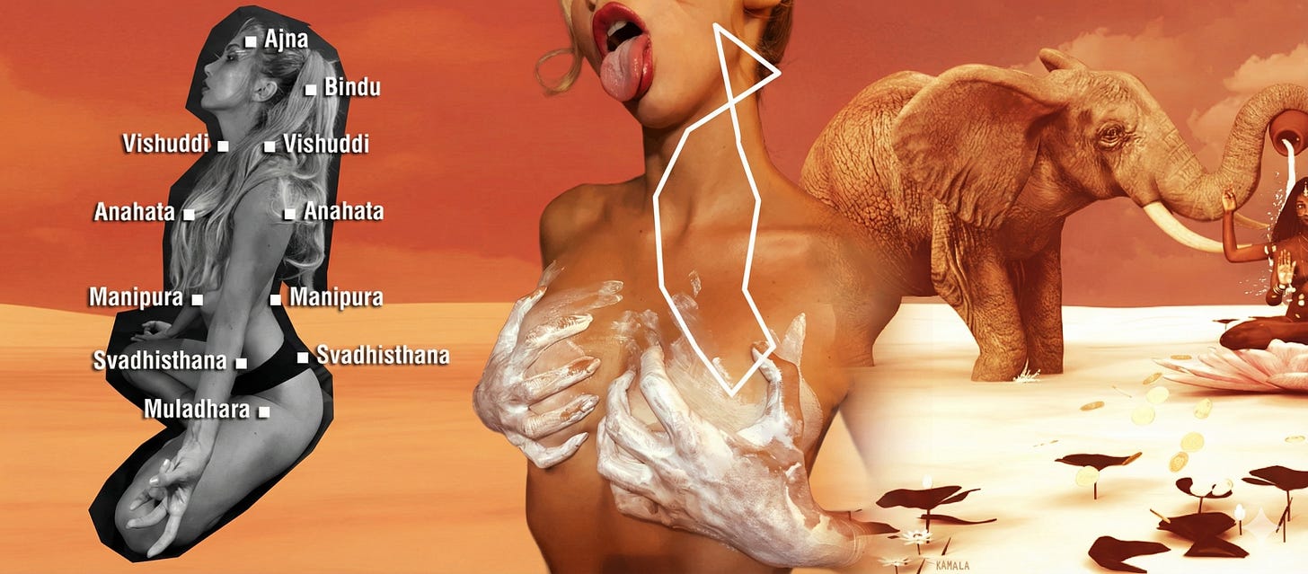 Sacred feminine chakra goddess collage artwork for sensual liberation retreat in Rio de Janeiro