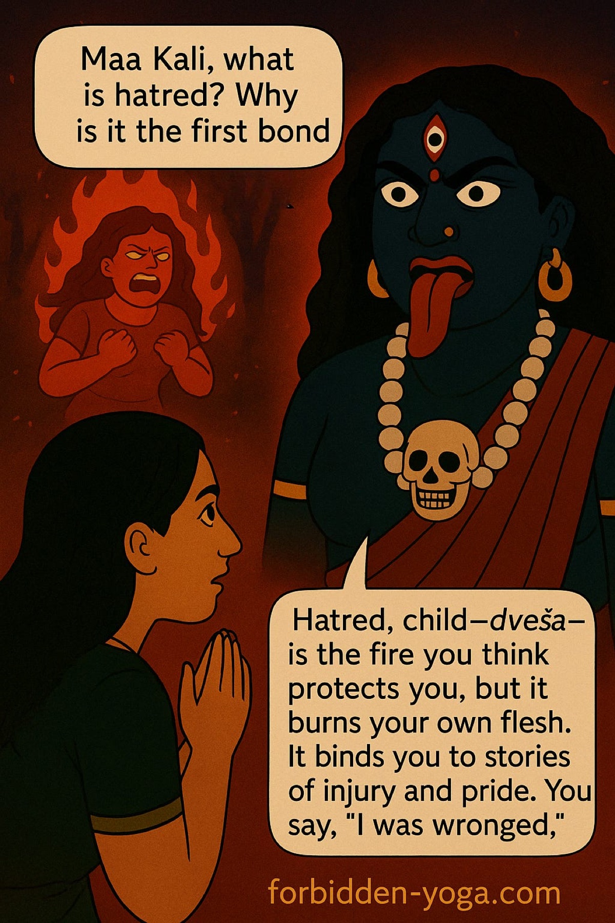 Goddess wisdom comic artwork depicting release of hatred and dvesha