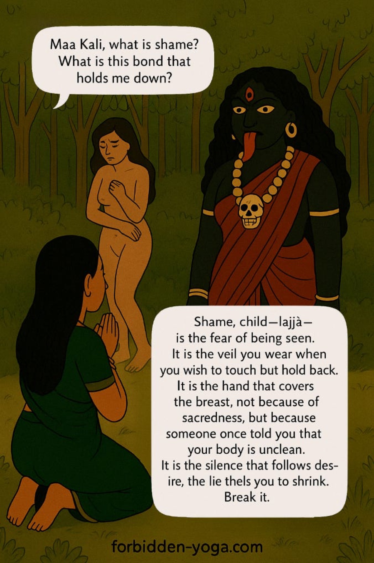 Sacred spiritual tantric practice ritual scene for overcoming shame and fear